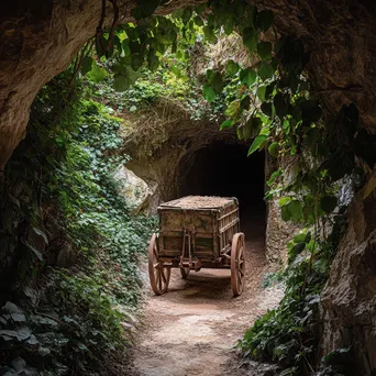 Entrance of historic salt mine with greenery and cart - Image 2