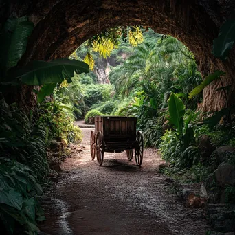 Entrance of historic salt mine with greenery and cart - Image 3