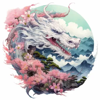 Painting of a majestic dragon curled around a mountain peak in Eastern watercolor style - Image 2