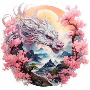 Painting of a majestic dragon curled around a mountain peak in Eastern watercolor style - Image 3