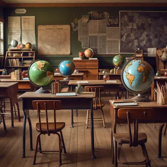 Traditional classroom setup with vintage decor and educational materials. - Image 4