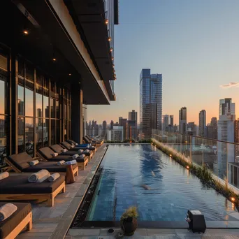 Rooftop pool with city skyline in the background - Image 3