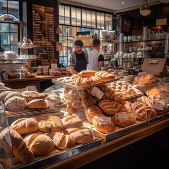 Interior of a busy bakery with fresh pastries and smiling customers - Image 3