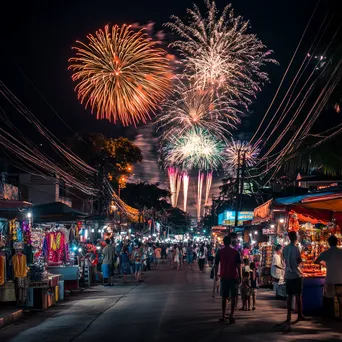 Colorful fireworks over a lively street festival for Independence Day. - Image 4