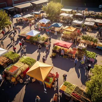 Aerial view of a busy farmers