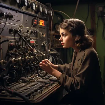 Professional telephone operator at switchboard using vintage communication equipment - Image 1