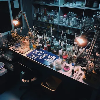 Organized lab workspace featuring glass pipettes and tubes. - Image 1