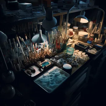 Organized lab workspace featuring glass pipettes and tubes. - Image 2