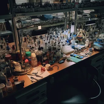 Organized lab workspace featuring glass pipettes and tubes. - Image 3