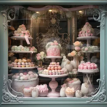 Pastel chalk drawing of a French patisserie window display - Image 2