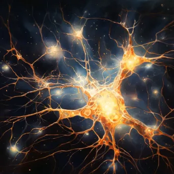 Oil painting of human neurons, with interconnected synapses forming a galaxy - Image 1