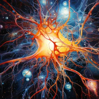 Oil painting of human neurons, with interconnected synapses forming a galaxy - Image 2