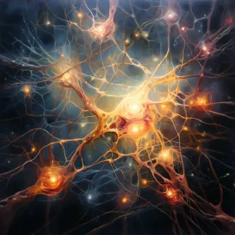 Oil painting of human neurons, with interconnected synapses forming a galaxy - Image 3