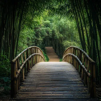 Bamboo bridge in a thriving bamboo forest - Image 1