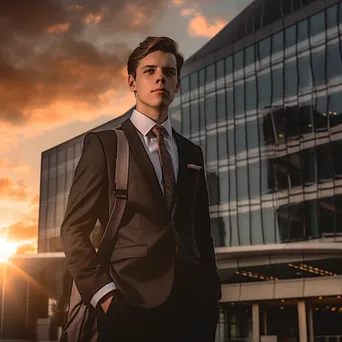 Young professional in suit holding briefcase outside bank - Image 2