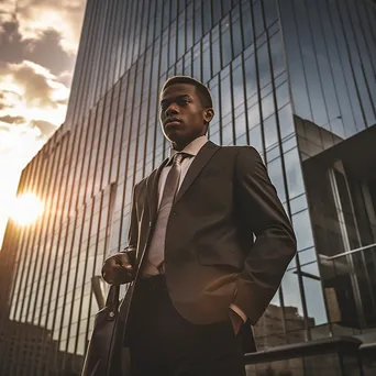 Young professional in suit holding briefcase outside bank - Image 3