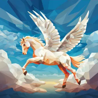 Awe-inspiring low poly Pegasus soaring through fluffy cumulus clouds - Image 3