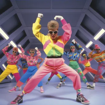 Vibrant artwork of a lively 1980s aerobics class - Image 3