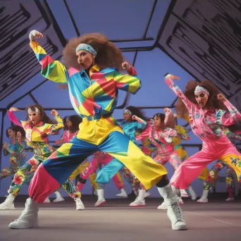 Vibrant artwork of a lively 1980s aerobics class - Image 4