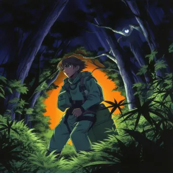 Image of explorer in dense jungle with lantern - Image 1