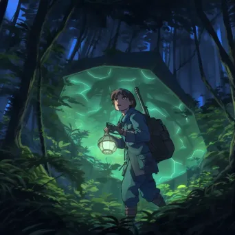 Image of explorer in dense jungle with lantern - Image 3