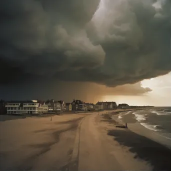 Seaside town under looming dark clouds before a hurricane - Image 1