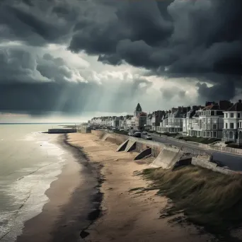 Seaside town under looming dark clouds before a hurricane - Image 3