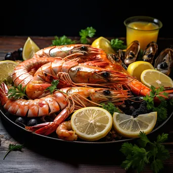 Stylish platter of grilled salmon and shrimp with lemon - Image 4