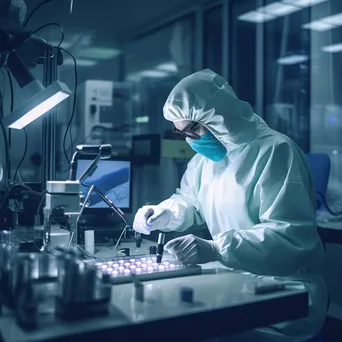 Researcher in protective gear preparing samples in a cleanroom. - Image 4