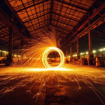 Fiery light trails in industrial setting with sparks and flames - Image 2