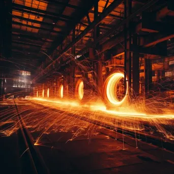 Fiery light trails in industrial setting with sparks and flames - Image 3