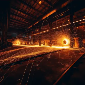 Fiery light trails in industrial setting with sparks and flames - Image 4