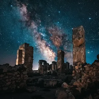 Ancient ruins viewed under a starry night sky - Image 1