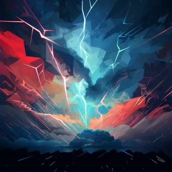 Low-poly depiction of a dramatic thunderstorm with angular lightning - Image 2