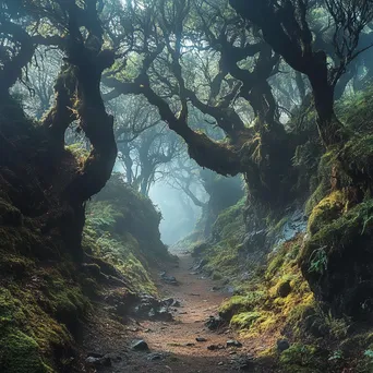 Forest Path into Misty Valley