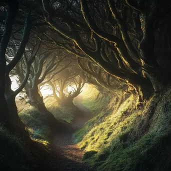 Forest path leading into a misty valley - Image 3