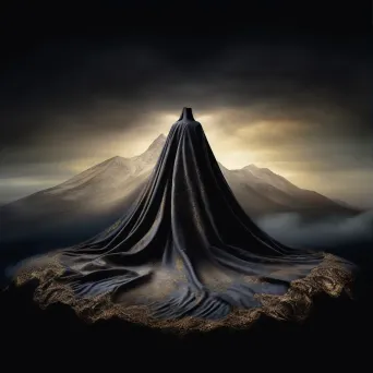 Image of a lonely mountain peak at dawn with valley darkness - Image 3