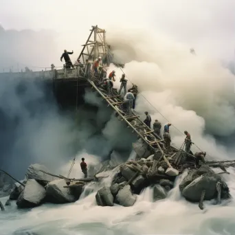 Bridge being built over a raging river, symbolizing overcoming obstacles - Image 1