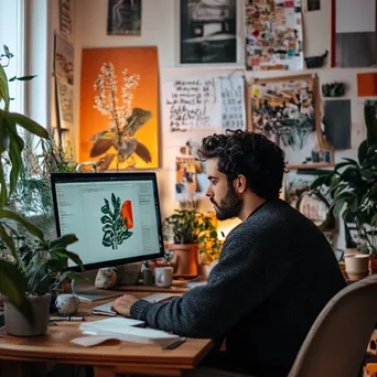 Freelancer in virtual meeting surrounded by inspiring decor - Image 1