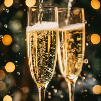 Champagne glasses clinking with bubbles, shot on Sony A7R IV - Image 1