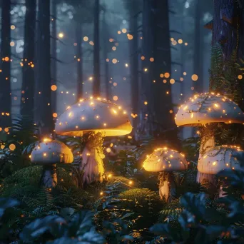 Enchanted forest at midnight with glowing mushrooms and fireflies - Image 1