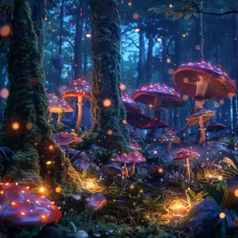 Enchanted forest at midnight with glowing mushrooms and fireflies - Image 3