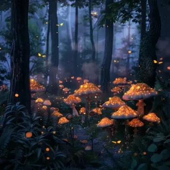 Enchanted forest at midnight with glowing mushrooms and fireflies - Image 4