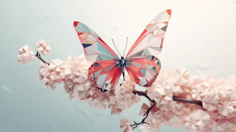 Geometric representation of a butterfly on a blossom in pastel colors - Image 1