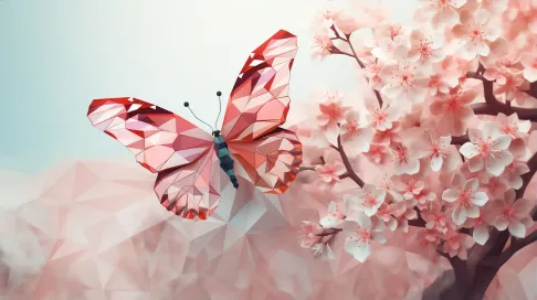 Geometric representation of a butterfly on a blossom in pastel colors - Image 3