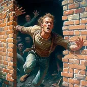 Man breaking free from a solid wall of bricks - Image 4