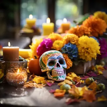 Day of the Dead celebration with altars and sugar skull decorations - Image 1