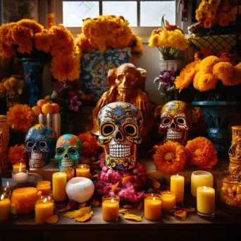 Day of the Dead celebration with altars and sugar skull decorations - Image 4