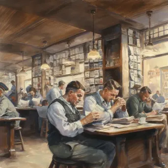 Image of a bustling coffee shop filled with patrons engrossed in their laptops, tablets, and smartphones - Image 1