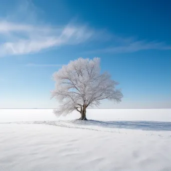 Isolated tree in a vast snowy field - Image 1